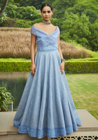 Jade By Monica & Karishma-Aegean Blue Gown-INDIASPOPUP.COM