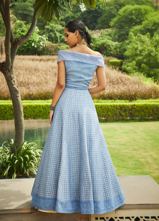 Jade By Monica & Karishma-Aegean Blue Gown-INDIASPOPUP.COM