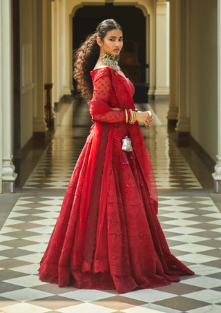 Jade By Monica & Karishma-Garnet Red Lehenga Set-INDIASPOPUP.COM