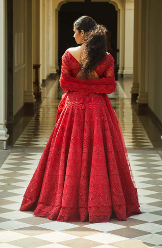 Jade By Monica & Karishma-Garnet Red Lehenga Set-INDIASPOPUP.COM