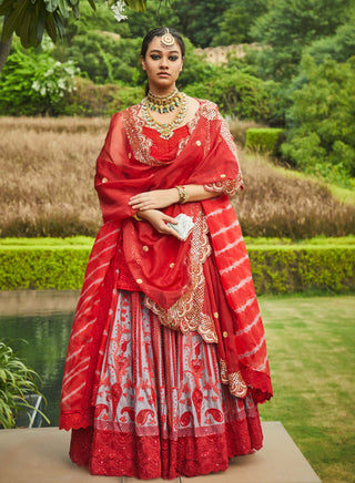 Jade By Monica & Karishma-Red Raw Silk Embroidered Lehenga Set-INDIASPOPUP.COM