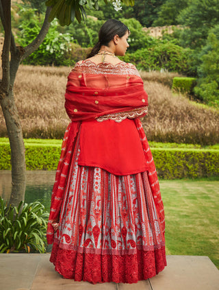 Jade By Monica & Karishma-Red Raw Silk Embroidered Lehenga Set-INDIASPOPUP.COM