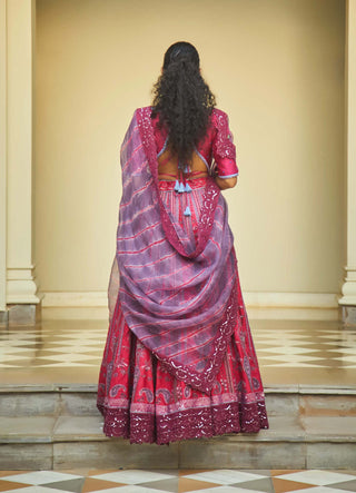Jade By Monica & Karishma-Marsala Garnet Lehenga Set-INDIASPOPUP.COM