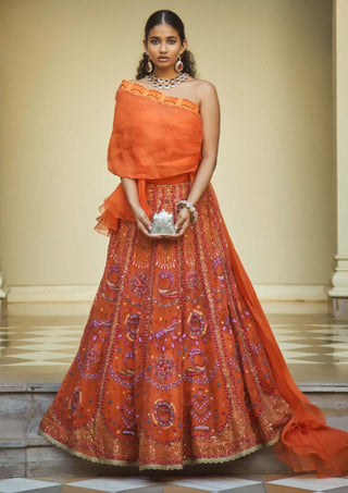 Jade By Monica & Karishma-Orange Organza Lehenga And Top-INDIASPOPUP.COM