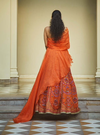 Jade By Monica & Karishma-Orange Organza Lehenga And Top-INDIASPOPUP.COM
