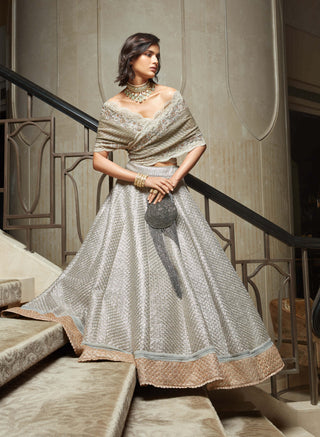 Jade By Monica & Karishma-Silver Wrap Top And Lehenga-INDIASPOPUP.COM