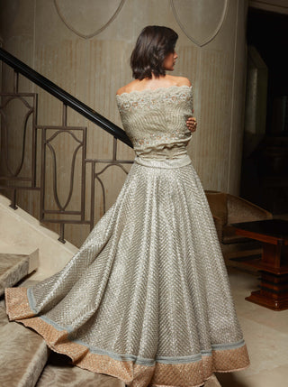 Jade By Monica & Karishma-Silver Wrap Top And Lehenga-INDIASPOPUP.COM