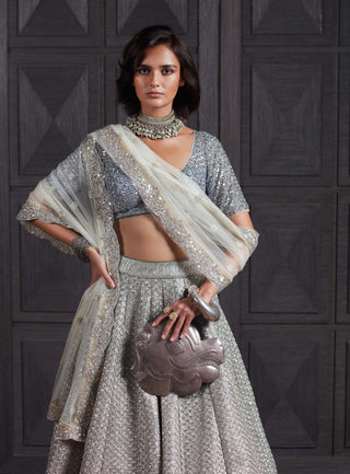 Jade By Monica & Karishma-Aegean Blue Silver Lehenga Set-INDIASPOPUP.COM