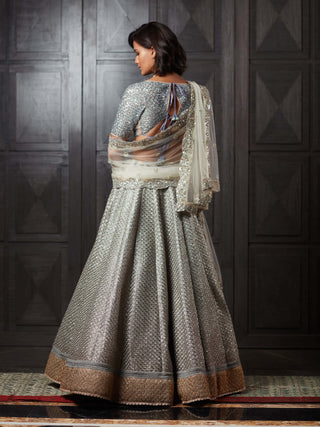 Jade By Monica & Karishma-Aegean Blue Silver Lehenga Set-INDIASPOPUP.COM
