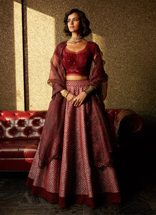 Jade By Monica & Karishma-Marsala Embroidered Lehenga Set-INDIASPOPUP.COM
