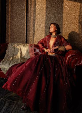 Jade By Monica & Karishma-Marsala Maroon Lehenga Set-INDIASPOPUP.COM