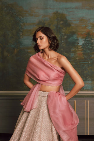 Jade By Monica & Karishma-Arian Metallic Pink Lehenga Set-INDIASPOPUP.COM