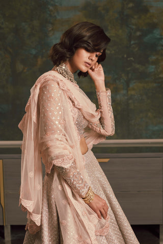 Jade By Monica & Karishma-Pearly Blush Pink Lehenga Set-INDIASPOPUP.COM