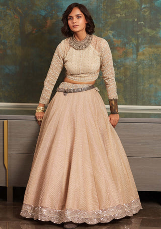 Jade By Monica & Karishma-Silvio Ivory Blush Lehenga And Blouse-INDIASPOPUP.COM