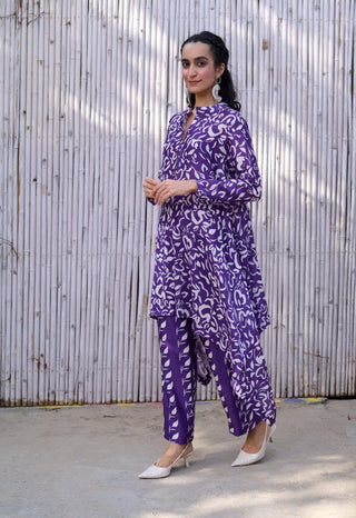 Kanelle-Purple Saachi Printed Tunic And Pant-INDIASPOPUP.COM