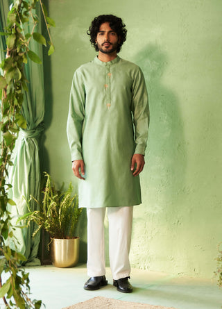 Tea green kurta and bundi set