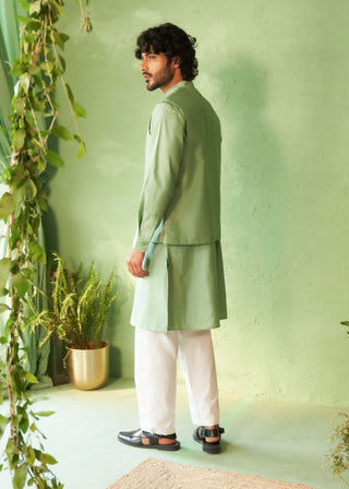 Tea green kurta and bundi set