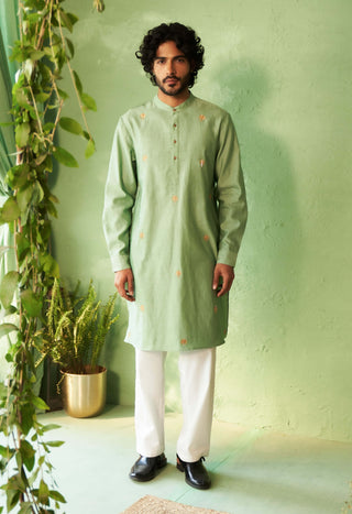 Green palm tree kurta and pyjamas