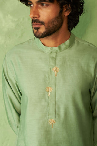 Tea green straight full sleeved kurta and pyjamas