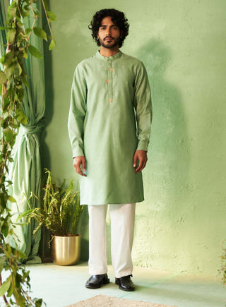 Tea green straight full sleeved kurta and pyjamas