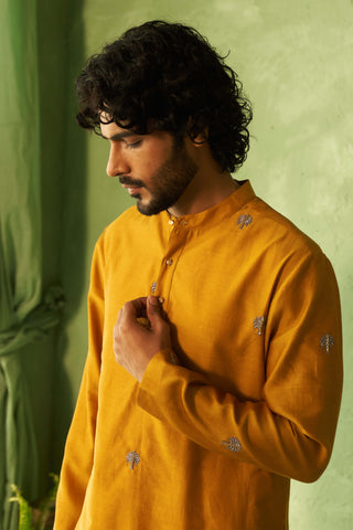 Mustard straight full sleeved kurta and pyjamas