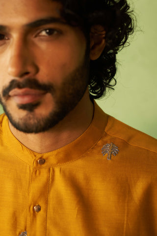 Mustard straight full sleeved kurta and pyjamas