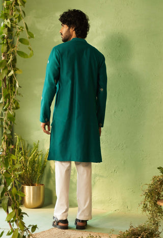 Peacock green straight full sleeved kurta and pyjamas