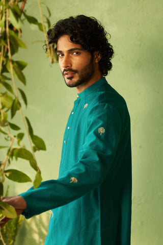 Peacock green straight full sleeved kurta and pyjamas