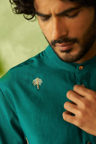 Peacock green straight full sleeved kurta and pyjamas