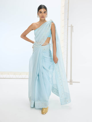 Aqua green luna sari and unstitched blouse