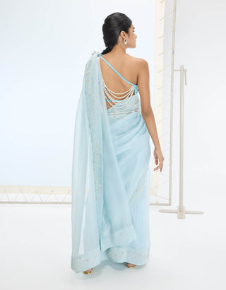 Aqua green luna sari and unstitched blouse