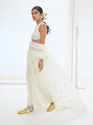 Off-white luna sari and unstitched blouse