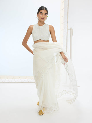 Off-white luna sari and unstitched blouse