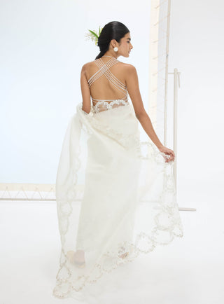 Off-white luna sari and unstitched blouse