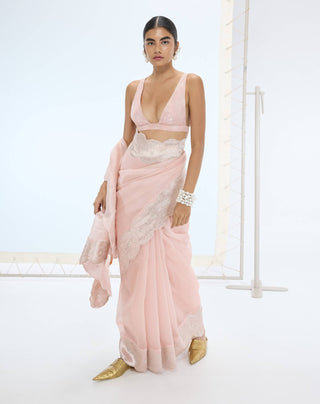 Pink jane sari and unstitched blouse