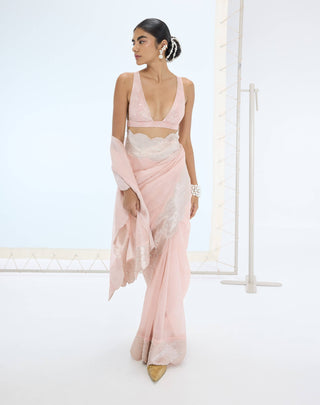 Pink jane sari and unstitched blouse