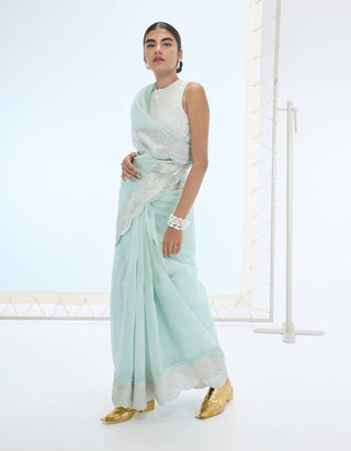 Sea green jane sari and unstitched blouse