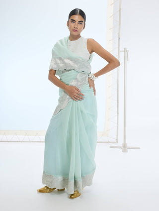 Sea green jane sari and unstitched blouse