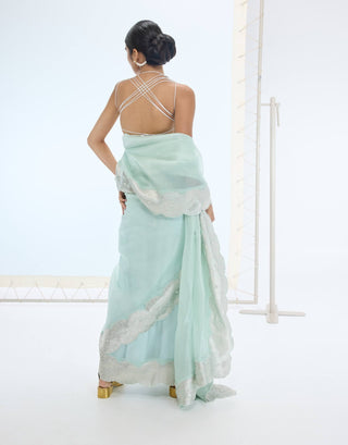 Sea green jane sari and unstitched blouse