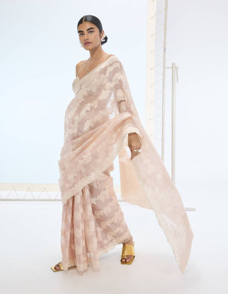 Peach velma sari and unstitched blouse