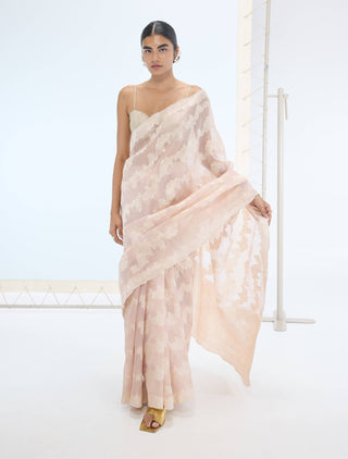 Peach velma sari and unstitched blouse