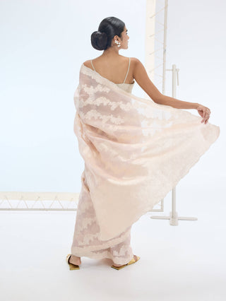 Peach velma sari and unstitched blouse