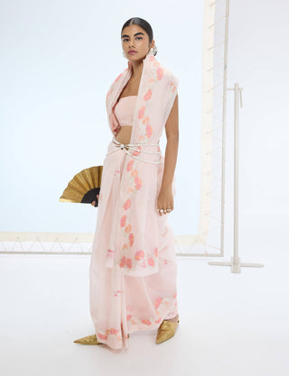 Pink anna sari and unstitched blouse