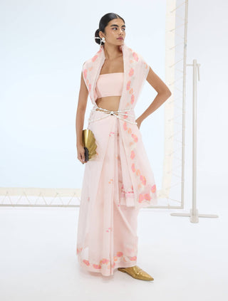Pink anna sari and unstitched blouse