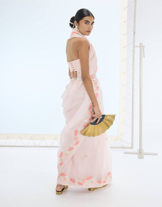 Pink anna sari and unstitched blouse