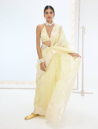 Lemon serena sari and unstitched blouse