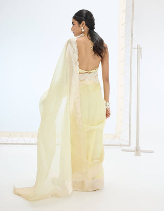 Lemon serena sari and unstitched blouse