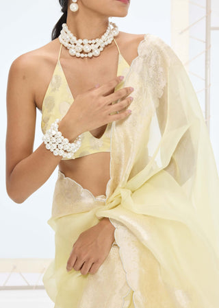 Lemon serena sari and unstitched blouse
