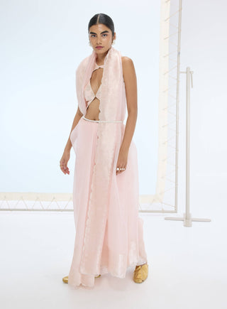 Peach ella sari and unstitched blouse