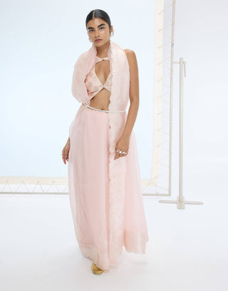 Peach ella sari and unstitched blouse